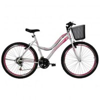 Bicicleta Feminina Aro 26 Athor Com Cesta Branco Com Pink