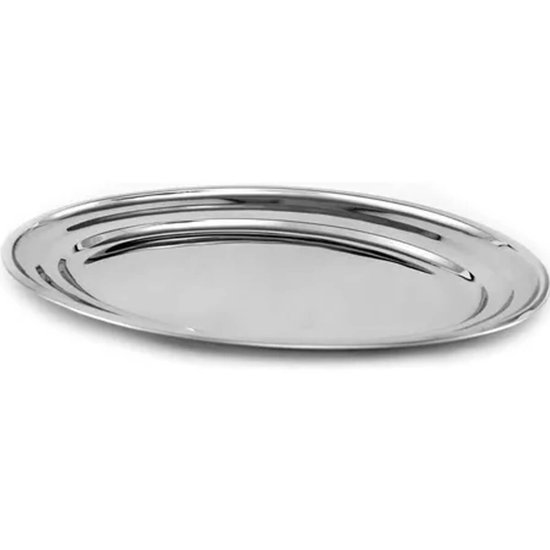 Travessa de Inox Grande Rasa 36,5cm Baixela Oval para Servir Saladas Carnes Poções Hercules