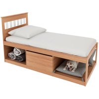 Cama Solteiro 2 Nichos 1 Bau CM8037 Amendoa Branco Tecno Mobili