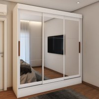 Guarda-Roupa Solteiro Toledo 3 Portas Espelhadas 2 Gavetas Branco - Panorama Móveis