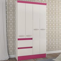 Guarda-Roupa Solteiro Chicago 4 Portas 2 Gavetas Flex Branco/Rosa - Panorama Móveis
