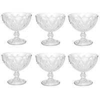 Jogo de 6 Taças Diamond Lyor para Sobremesa 250ml Transparente Tigela de Vidro para Doces Frutas