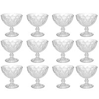Jogo 12 Taças Diamond  Lyor Sobremesa 250ml Vidro Transparente Tigela Pote Doces