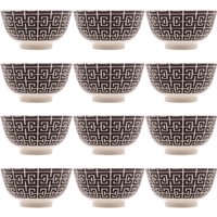 12 Bowls de Porcelana Lyor Sobremesa Cumbucas 410ml Decoradas Egypt Pretas