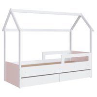 Cama Infantil Montessoriana com Gavetas Branco com Rosa