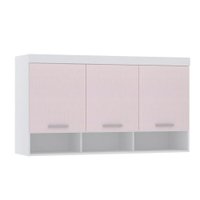 Armário Aéreo Maleiro Modulado 145cm 3 Portas Alpes Luciane Móveis Branco/Rosa