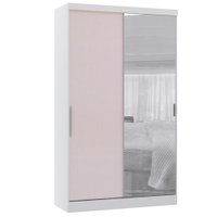 Guarda Roupa Modulado 134,50cm 2 Portas de Correr com Espelho Alpes Luciane Móveis Branco/Rosa
