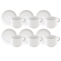 12 Peças Conjunto Xícaras de Chá com Pires em Porcelana 240ml Tramontina Paola Branco