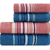 Toalha de Banho + Rosto Algodão Jogo de 4 peças Camesa - Rosa Azul