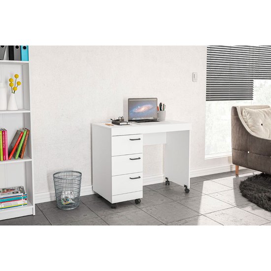 Mesa Osaka 90cm com 3 Gavetas com Rodízio Politorno