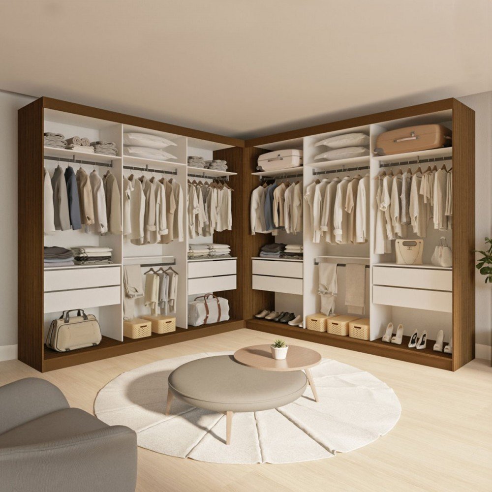 Closet Casal Paris Duo 8 Gavetas Freijó/Branco - Minastex