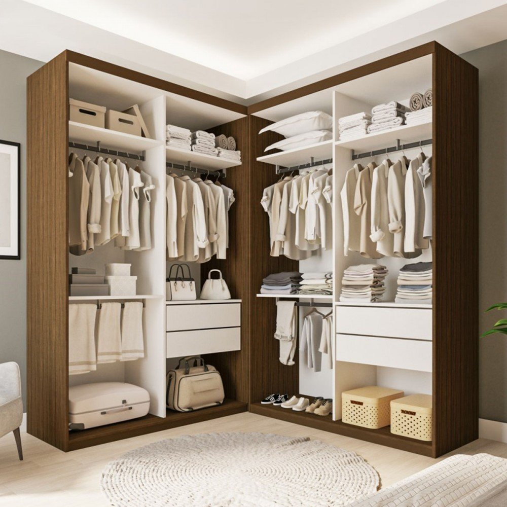 Choco closet◎　1207 Closet Casal Júlia Duo 4 Gavetas Freijó/Branco - Minastex