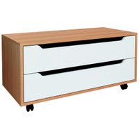 Balcao Gabinete Com 2 Gavetas e 4 Rodizios BN3643 Amendoa Branco Tecno Mobili