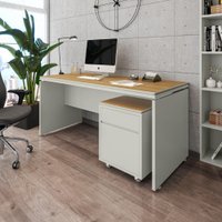 Conjunto de Escritório 2 Peças Mesa Gaveteiro 2 Gavetas Oslo Cor:Fendi e Freijó