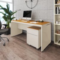 Conjunto de Escritório 2 Peças Mesa Gaveteiro 2 Gavetas Oslo Cor:Off White e Cedro