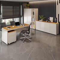 Conjunto de Escritório Office 4 Peças Mesa Gaveteiro Balcão Armário Oslo Cor:Off White e Cedro