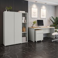 Conjunto de Escritório Office 3 peças Mesa Gaveteiro Armário Oslo Cor:Fendi e Freijó