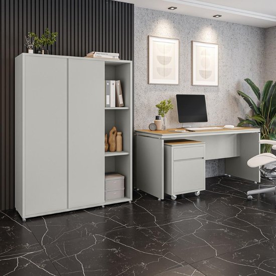 Conjunto de Escritório Office 3 peças Mesa Gaveteiro Armário Oslo