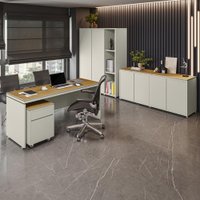 Conjunto de Escritório Office 4 Peças Mesa Gaveteiro Balcão Armário Oslo Cor:Fendi e Freijó