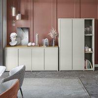 Conjunto Sala de Jantar 2 Peças Armário Alto e Buffet Balcão Oslo Cor:Off white e Cedro