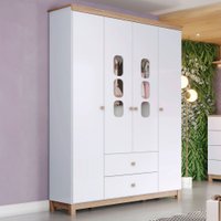 Guarda-Roupa Infantil Aconchego 4 Portas 2 Gavetas Branco/Jequitibá - Henn