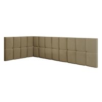Cabeceira Aurora Cama Box Solteiro Infantil L Suspensa Almofadada Proteção Lateral Estofada Quarto - Bege Suede