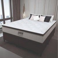 Cama Box Baú Queen Branco / Marrom Gazin Colchão Molas Pocket Ensacadas Tower 158x198x75cm