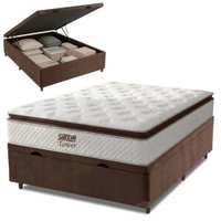 Cama Box Baú Casal Colchão Molas Pocket Ensacadas Tower 138x188x75cm Branco / Marrom Gazin