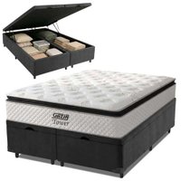 Cama Box Baú Queen Colchão Molas Pocket Ensacadas Tower 158x198x75cm Branco / Preto Gazin