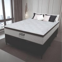 Cama Box Baú Casal Colchão Molas Pocket Ensacadas Tower 138x188x75cm Branco / Preto Gazin