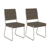 Conjunto 2 Cadeiras 1736 Tubo Prata Tecido Marrom Carraro