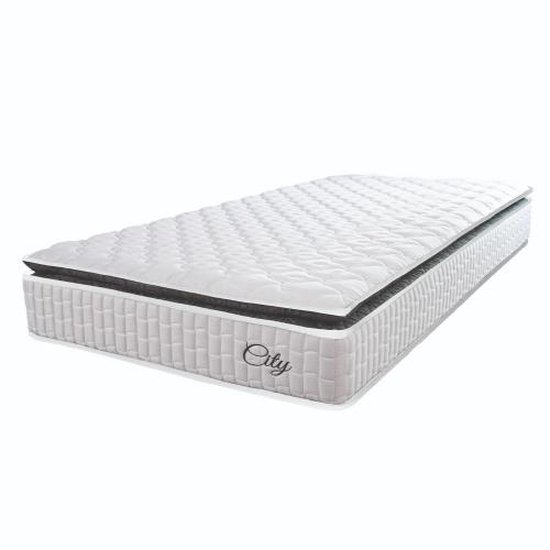 Colchão Solteiro Molas Ensacadas City Pillow Top 88x188x23cm Branco/Preto Hellen - Suporta até 110kg por Pessoa