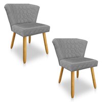 Kit 02 Cadeiras Poltrona Vitória Veludo Grafite Matelassê Pés Palito Castanho - Pallazio