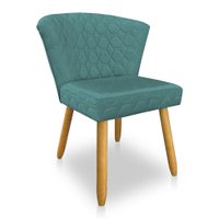 Cadeira Poltrona Vitória Veludo Azul Turuqesa Matelassê Pés Palito Castanho - Pallazio