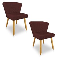 Kit 02 Cadeiras Poltrona Vitória Veludo Marsala Matelassê Pés Palito Castanho - Pallazio