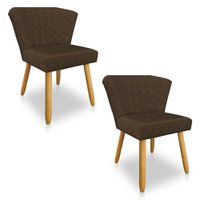 Kit 02 Cadeiras Poltrona Vitória Veludo Marrom Matelassê Pés Palito Castanho - Pallazio
