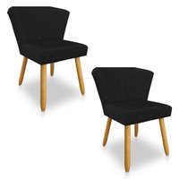 Kit 02 Cadeiras Poltrona Vitória Veludo Preto Matelassê Pés Palito Castanho - Pallazio