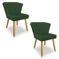 Kit 02 Cadeiras Poltrona Vitória Veludo Verde Matelassê Pés Palito Castanho - Pallazio