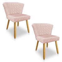 Kit 02 Cadeiras Poltrona Vitória Veludo Rosa Bebê Matelassê Pés Palito Castanho - Pallazio