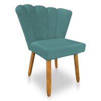Cadeira Poltrona Flor Veludo Azul Turuqesa Pés Palito Castanho - Pallazio