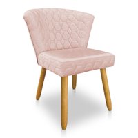 Cadeira Poltrona Vitória Veludo Rosa Bebê Matelassê Pés Palito Castanho - Pallazio