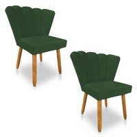 Kit 02 Cadeiras Poltrona Flor Veludo Verde Pés Palito Castanho - Pallazio