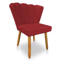 Cadeira Poltrona Flor Veludo Vermelho Pés Palito Castanho - Pallazio