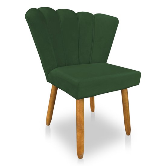 Cadeira Poltrona Flor Veludo Verde Pés Palito Castanho - Pallazio