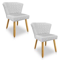 Kit 02 Cadeiras Poltrona Vitória Veludo Cinza Matelassê Pés Palito Castanho - Pallazio