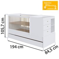 Berço Cama Multifuncional Com Auxiliar BB023 Branco Comm