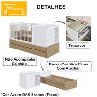 Berço Cama Multifuncional Com Auxiliar BB023 Aveiro OAK Branco Comm