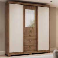 Guarda Roupa Casal 4 Ptas c/ Espelho Fit Carraro Freijó/OffW