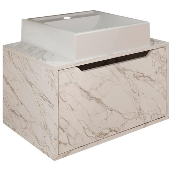 Gabinete Com Cuba Para Banheiro BN3630x46 Marmore Branco Tecno Mobili