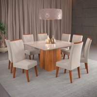 Mesa de Jantar 8 Lugares Daniela com Vidro Mel/Marfim/Off White - Viero Móveis
